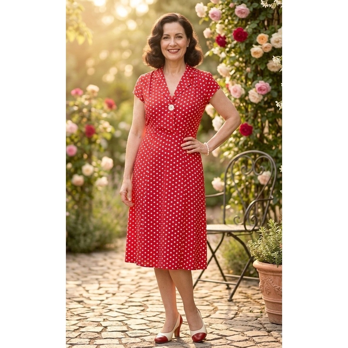 April Cornell Polka Dot Midi Dress Women's M Wrap Cap Sleeve Retro Holiday Rayon